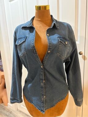 True Religion Women's Dark Blue Denim Button-Down Shirt